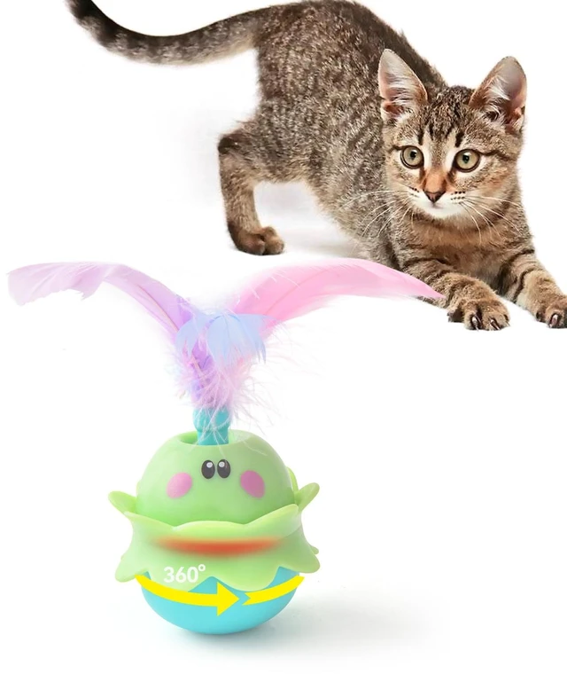 Main image of Interactive Automatic Cat Feather Toy, Rotating with LED Light, Rechargeable Electronic Chirping Toys for Indoor Cats, Blue