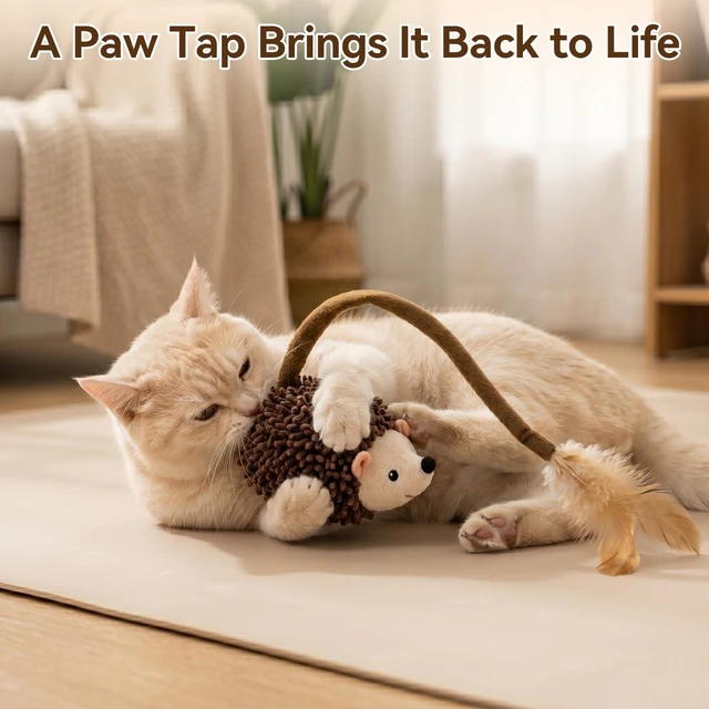 Alt view image 4 of 7 - Interactive Hedgehog Cat Toy 360° Rolling & Spin with Soft Plush Tail for Indoor Cats Smart Motion Sensor, Realistic Squeak, Rechargeable Plush Kitten Toy (Brown)
