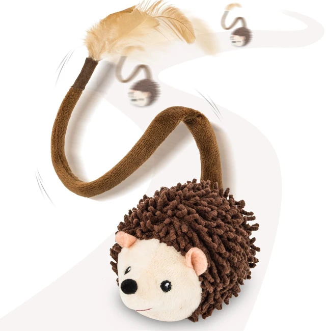Main image of Interactive Hedgehog Cat Toy 360° Rolling & Spin with Soft Plush Tail for Indoor Cats Smart Motion Sensor, Realistic Squeak, Rechargeable Plush Kitten Toy (Brown)