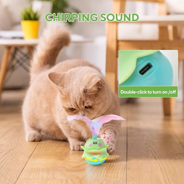 Alt view image 4 of 7 - Interactive Automatic Cat Feather Toy, Rotating with LED Light, Rechargeable Electronic Chirping Toys for Indoor Cats, Blue