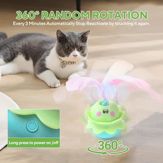 Alt view image 3 of 7 - Interactive Automatic Cat Feather Toy, Rotating with LED Light, Rechargeable Electronic Chirping Toys for Indoor Cats, Blue