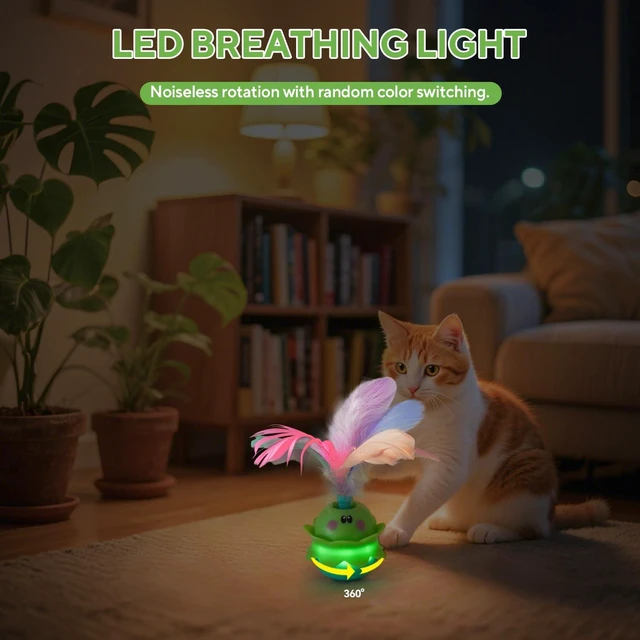 Alt view image 5 of 7 - Interactive Automatic Cat Feather Toy, Rotating with LED Light, Rechargeable Electronic Chirping Toys for Indoor Cats, Blue