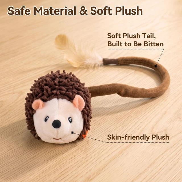 Alt view image 6 of 7 - Interactive Hedgehog Cat Toy 360° Rolling & Spin with Soft Plush Tail for Indoor Cats Smart Motion Sensor, Realistic Squeak, Rechargeable Plush Kitten Toy (Brown)