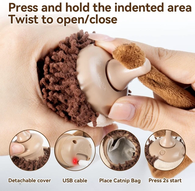 Alt view image 5 of 7 - Interactive Hedgehog Cat Toy 360° Rolling & Spin with Soft Plush Tail for Indoor Cats Smart Motion Sensor, Realistic Squeak, Rechargeable Plush Kitten Toy (Brown)