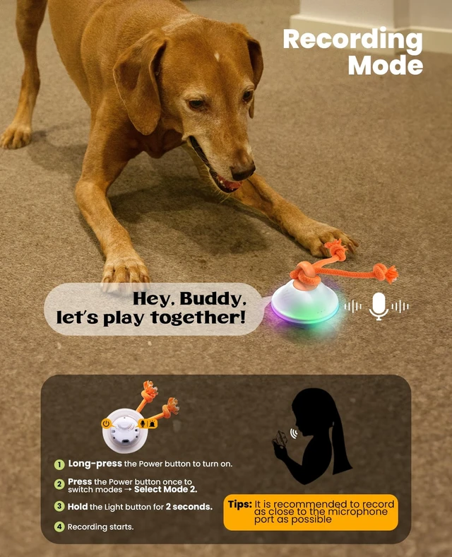 Alt view image 5 of 7 - Smart Interactive Dog Toys, Automatic Moving and Rolling Dogs Ball with Rope, Motion-Activated Squeaky Ball for Small Medium Dogs for Boredom, RGB Lights, Stimulating Sound, Voice Recording