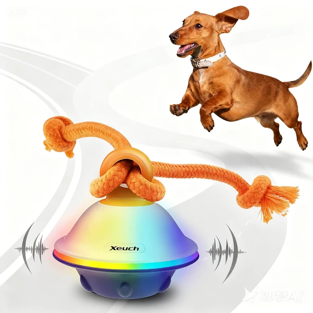 Alt view image 7 of 7 - Smart Interactive Dog Toys, Automatic Moving and Rolling Dogs Ball with Rope, Motion-Activated Squeaky Ball for Small Medium Dogs for Boredom, RGB Lights, Stimulating Sound, Voice Recording
