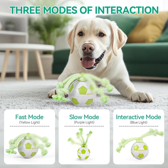 Alt view image 2 of 7 - Interactive Dog Toys, Smart Dog Ball with Durable Rope, Automatic Moving and Rolling Ball Toys for Small Medium Large Dogs, Motion-Activated and USB Rechargeable