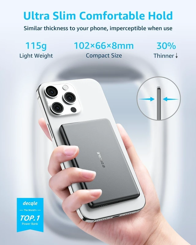 Alt view image 2 of 7 - Air Power Bank for 5000mAh Ultra Slim Battery Charger Case 2026 | Magnetic Wireless Portable Battery Charger Case with USB-C Cable, Compatible with iPhone 17/16/15/14/13/12 Series Only (Grey)