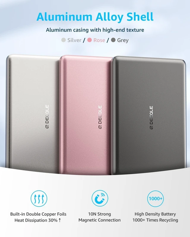 Alt view image 7 of 7 - Air Power Bank for 5000mAh Ultra Slim Battery Charger Case 2026 | Magnetic Wireless Portable Battery Charger Case with USB-C Cable, Compatible with iPhone 17/16/15/14/13/12 Series Only (Grey)
