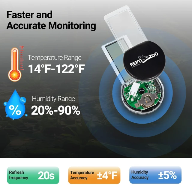Alt view image 2 of 7 - Magnetic Reptile Thermometer and Humidity Gauge, Digital LCD Temperature Humidity Monitor, Tank Terrarium Temp and Humidity Meter Accessories for Bearded Dragon, Snake, Hermit Crabs, Gecko