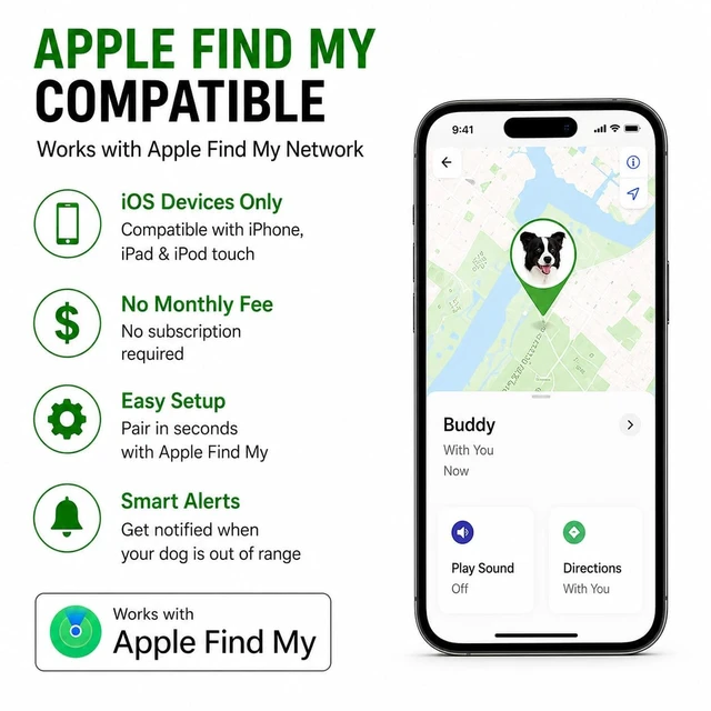 Alt view image 2 of 7 - GPS Collar for Dogs (iOS Only) Smart tag,Waterproof Compatible with Apple Find My,No Monthly Fee,Advanced Tracking Solution Smart Collar for Pet Safety Ideal Small Large Dogs (iOS Tracker for Dog)