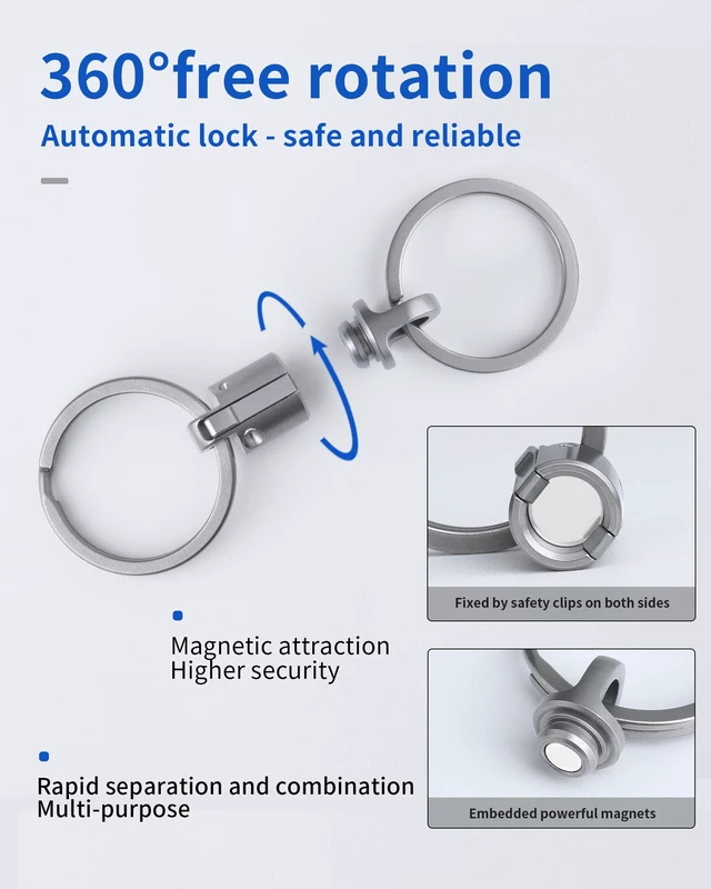 Alt view image 4 of 6 - Magnetic Quick Release Keychain, Heavy Duty Key Holder, Titanium Detachable Chain Rings for Car Keys, 88LB Load Capacity