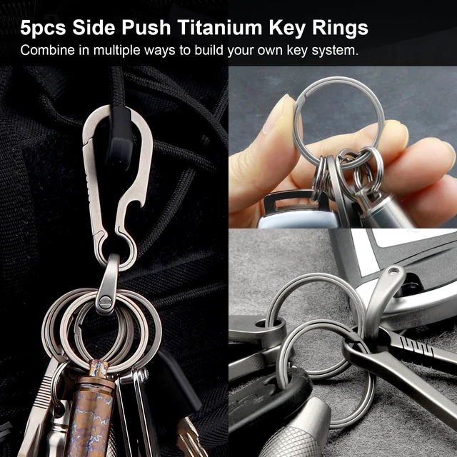 Alt view image 2 of 7 - Titanium Key Rings Heavy Duty Side Push Easy Open Split Keychain Rings | No Nail Damage, Ultra Lightweight Dog Tag Ring, Bulk Keyrings for Car Keys, Hypoallergenic, Never Rusty, EDC Gift for Men