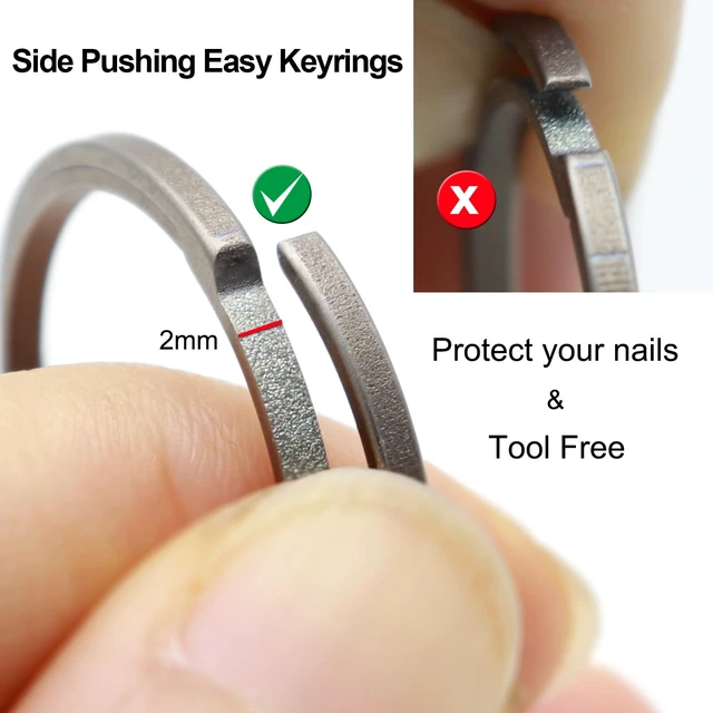 Alt view image 3 of 7 - Titanium Key Rings Heavy Duty Side Push Easy Open Split Keychain Rings | No Nail Damage, Ultra Lightweight Dog Tag Ring, Bulk Keyrings for Car Keys, Hypoallergenic, Never Rusty, EDC Gift for Men