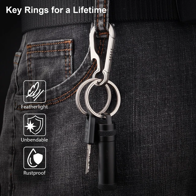 Alt view image 7 of 7 - Titanium Key Rings Heavy Duty Side Push Easy Open Split Keychain Rings | No Nail Damage, Ultra Lightweight Dog Tag Ring, Bulk Keyrings for Car Keys, Hypoallergenic, Never Rusty, EDC Gift for Men