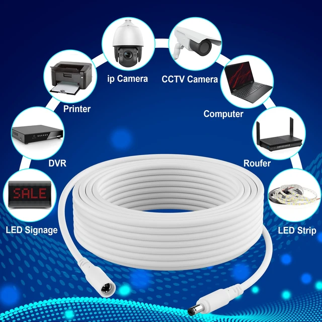 Alt view image 4 of 7 - 2-Pack 25 FT DC Power Extension Cable, IP Camera 12V 5.5mm x 2.1mm, White | with 25 Nails, 20AWG Pure Copper, UV Resistant, for Security CCTV IP, 5V 9V 12V 24V Male to Female Plug Supply Adapter