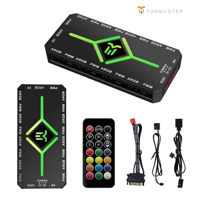 Alt view image 5 of 7 - ARGB Fan HUB 5V-3Pin LED Hub 4 Pin PWM Chassis Fan Controller RF Remote (J-09Black)