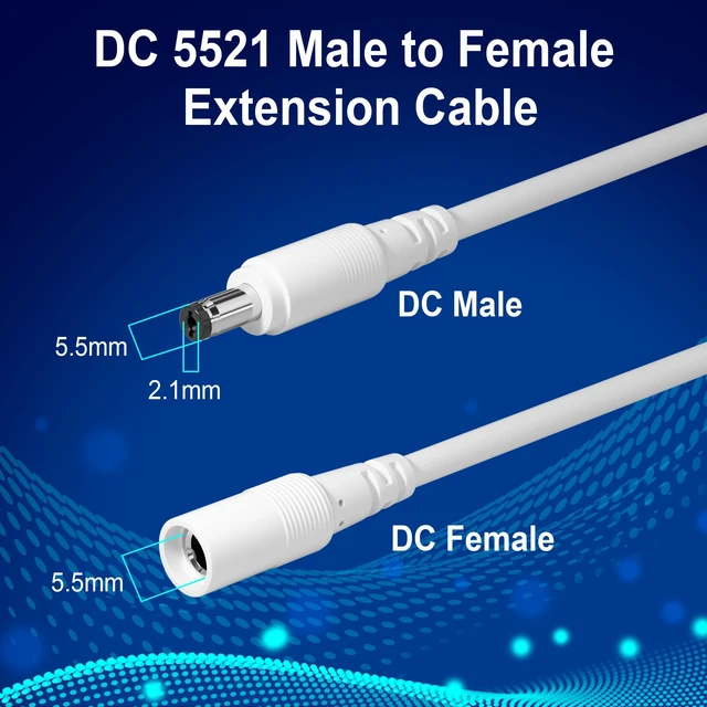 Alt view image 2 of 7 - 2-Pack 25 FT DC Power Extension Cable, IP Camera 12V 5.5mm x 2.1mm, White | with 25 Nails, 20AWG Pure Copper, UV Resistant, for Security CCTV IP, 5V 9V 12V 24V Male to Female Plug Supply Adapter