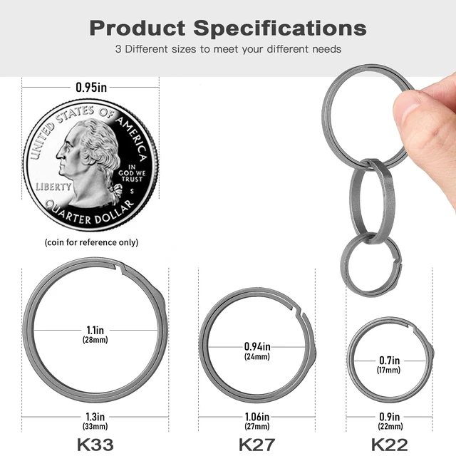 Alt view image 4 of 7 - Titanium Key Chain Rings, Heavy Duty Keychain Rings | Split Keyring for Car Keys, Dog Tags,Carabiner