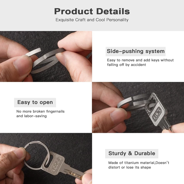 Alt view image 3 of 7 - Titanium Key Chain Rings, Heavy Duty Keychain Rings | Split Keyring for Car Keys, Dog Tags,Carabiner