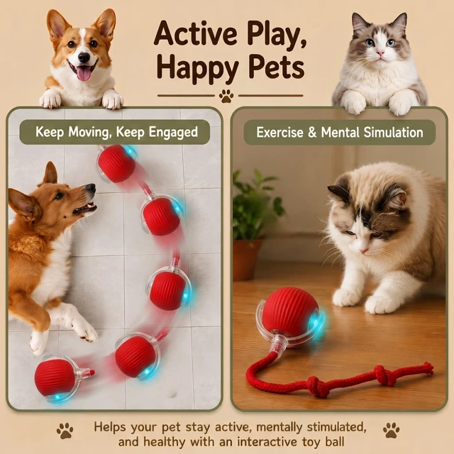Alt view image 2 of 7 - Interactive Cat Toy Automatic Moving Ball, Indoor Cats, Rechargeable, Red | Self-rolling motion sensor orb with bright LED lights. Keeps indoor cats busy with hands-free solo play while you are out