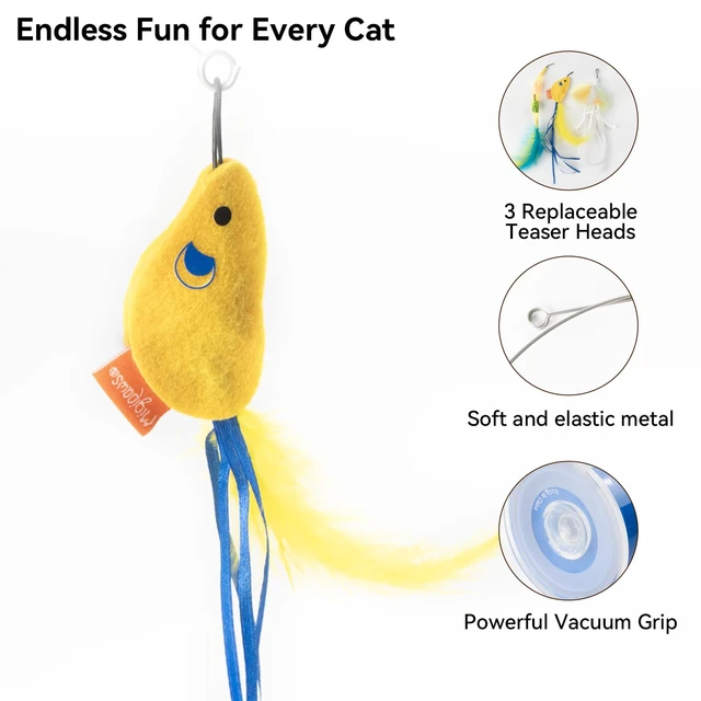 Alt view image 4 of 7 - Interactive Automatic Cat Teaser Wand Toy with Strong Suction Cup, 70cm Flexible Wire & DIY Bending Design, Rechargeable Cat Exercise Toy with Auto Timer for Indoor Cats (Blue)