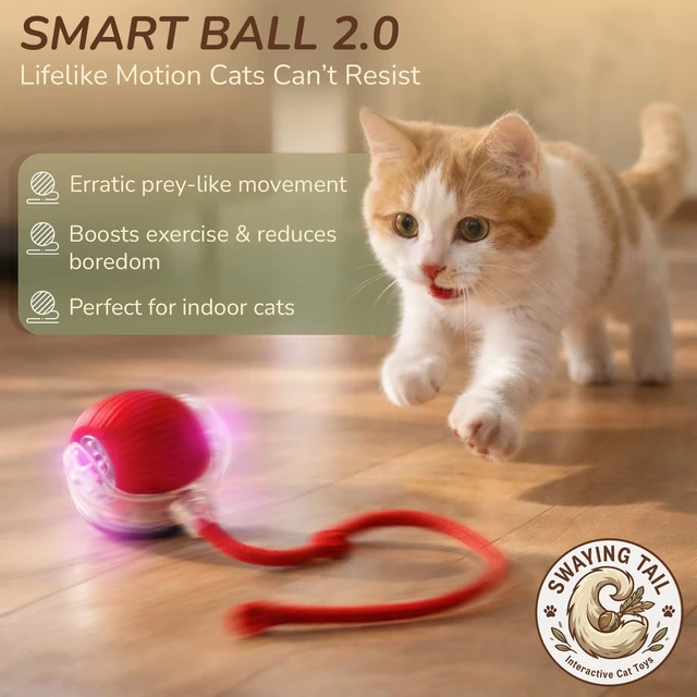 Alt view image 3 of 7 - Interactive Cat Toy Automatic Moving Ball, Indoor Cats, Rechargeable, Red | Self-rolling motion sensor orb with bright LED lights. Keeps indoor cats busy with hands-free solo play while you are out