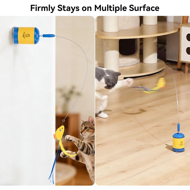 Alt view image 3 of 7 - Interactive Automatic Cat Teaser Wand Toy with Strong Suction Cup, 70cm Flexible Wire & DIY Bending Design, Rechargeable Cat Exercise Toy with Auto Timer for Indoor Cats (Blue)