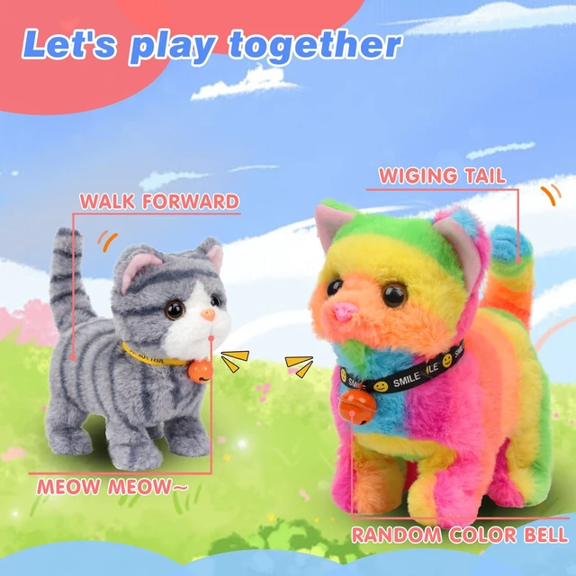 Alt view image 5 of 6 - Walking Gray Tabby Cat Interactive Electronic Pet Plush Kitty Toy with Sounds and Movements Animated Meow Shake Head Wiggle Tail Gifts for Toddlers Birthday, Gray, 7''