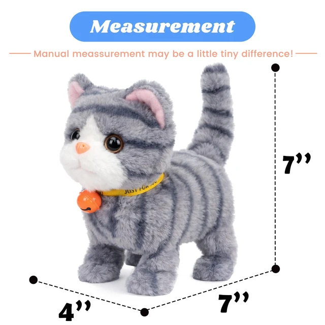 Alt view image 3 of 6 - Walking Gray Tabby Cat Interactive Electronic Pet Plush Kitty Toy with Sounds and Movements Animated Meow Shake Head Wiggle Tail Gifts for Toddlers Birthday, Gray, 7''