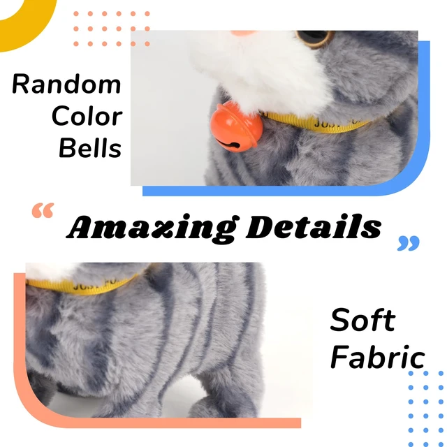 Alt view image 6 of 6 - Walking Gray Tabby Cat Interactive Electronic Pet Plush Kitty Toy with Sounds and Movements Animated Meow Shake Head Wiggle Tail Gifts for Toddlers Birthday, Gray, 7''