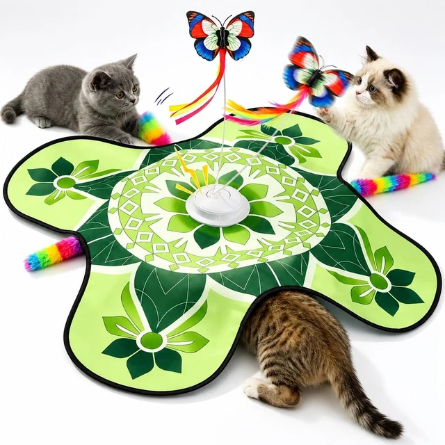Main image of Interactive Cat Toys for Indoor Cats, Automatic Cat Toy, Green | Moving Concealed Wand Feather,Automatic Fluttering Butterfly,Cat Stimulation,Touch Activated,Mouse Squeaky,1800mAh Battery