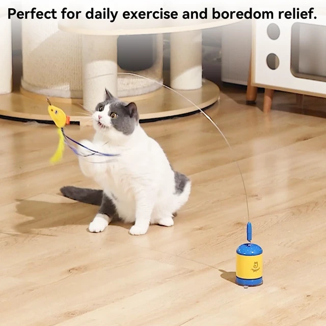 Alt view image 5 of 7 - Interactive Automatic Cat Teaser Wand Toy with Strong Suction Cup, 70cm Flexible Wire & DIY Bending Design, Rechargeable Cat Exercise Toy with Auto Timer for Indoor Cats (Blue)