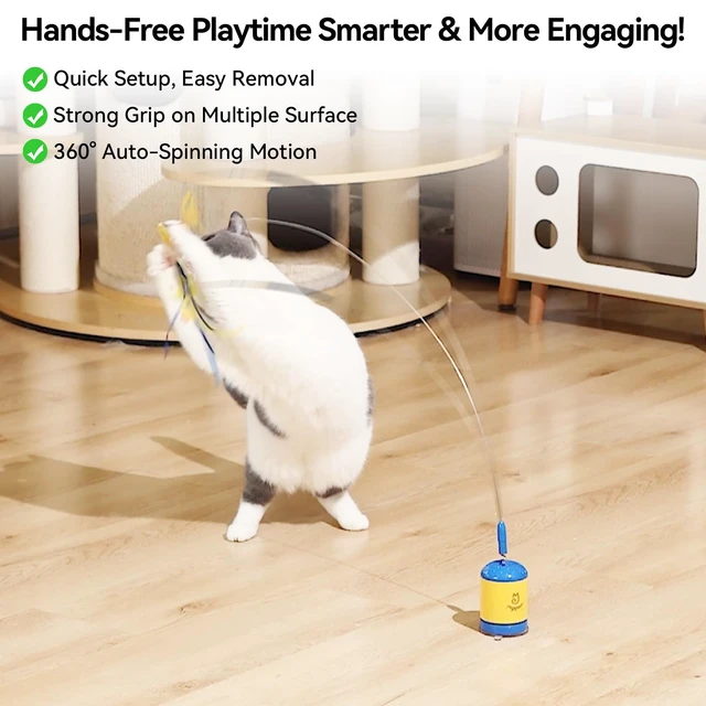 Alt view image 7 of 7 - Interactive Automatic Cat Teaser Wand Toy with Strong Suction Cup, 70cm Flexible Wire & DIY Bending Design, Rechargeable Cat Exercise Toy with Auto Timer for Indoor Cats (Blue)
