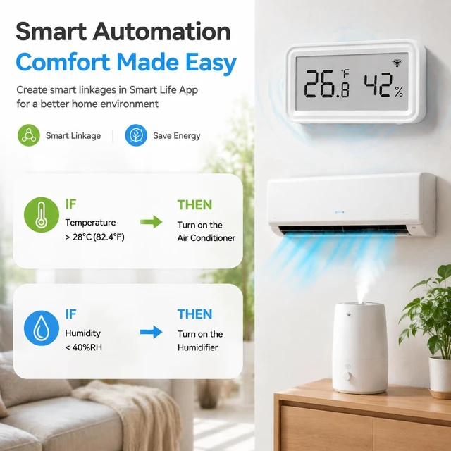 Alt view image 4 of 7 - WiFi Temperature Humidity Sensor with App Alerts, LCD Display | Remote Monitoring, Custom Alerts, Calibration & Data Logging for Home, Greenhouse, Reptile and Wine Cellar