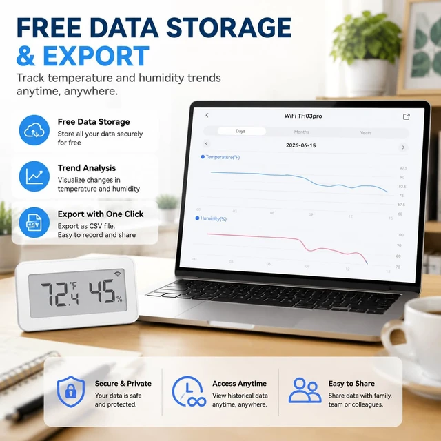 Alt view image 6 of 7 - WiFi Temperature Humidity Sensor with App Alerts, LCD Display | Remote Monitoring, Custom Alerts, Calibration & Data Logging for Home, Greenhouse, Reptile and Wine Cellar