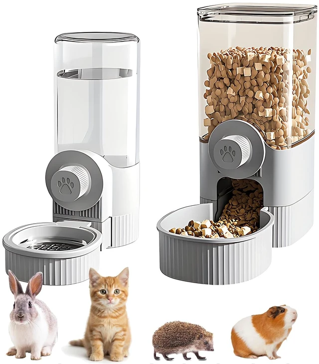 Main image of Automatic Hanging Gravity Pet Feeder and Water Dispenser Set | Automatic Rabbit Bunny Feeder and Guinea Pig Water Bottle Water Dispenser for Dogs Cats Pets Animals Large Capacity (Grey)
