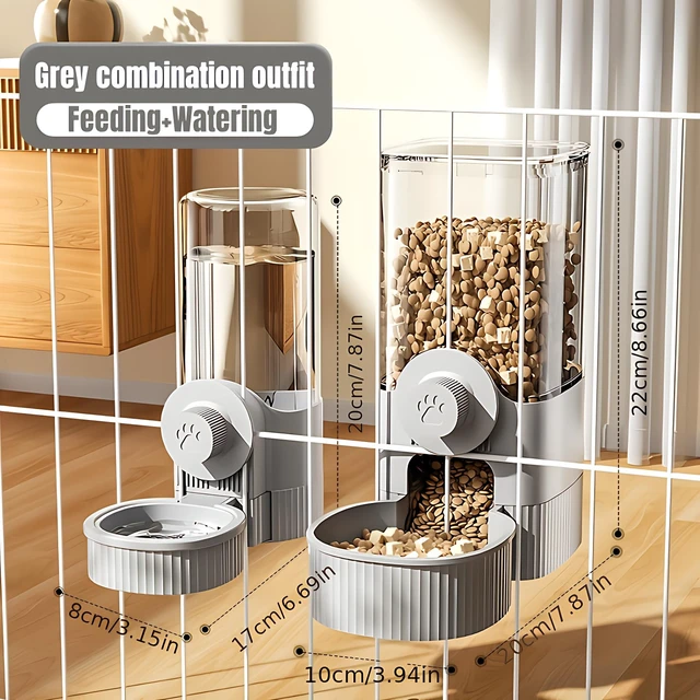 Alt view image 3 of 7 - Automatic Hanging Gravity Pet Feeder and Water Dispenser Set | Automatic Rabbit Bunny Feeder and Guinea Pig Water Bottle Water Dispenser for Dogs Cats Pets Animals Large Capacity (Grey)
