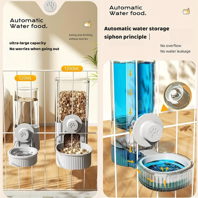 Alt view image 4 of 7 - Automatic Hanging Gravity Pet Feeder and Water Dispenser Set | Automatic Rabbit Bunny Feeder and Guinea Pig Water Bottle Water Dispenser for Dogs Cats Pets Animals Large Capacity (Grey)