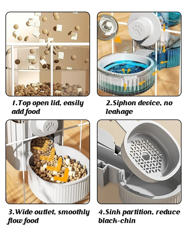 Alt view image 5 of 7 - Automatic Hanging Gravity Pet Feeder and Water Dispenser Set | Automatic Rabbit Bunny Feeder and Guinea Pig Water Bottle Water Dispenser for Dogs Cats Pets Animals Large Capacity (Grey)