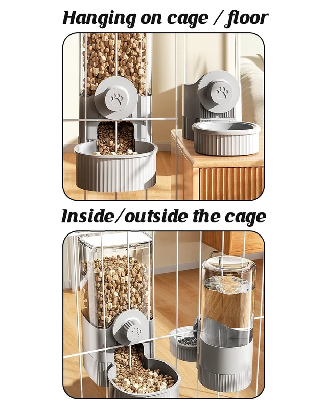 Alt view image 7 of 7 - Automatic Hanging Gravity Pet Feeder and Water Dispenser Set | Automatic Rabbit Bunny Feeder and Guinea Pig Water Bottle Water Dispenser for Dogs Cats Pets Animals Large Capacity (Grey)