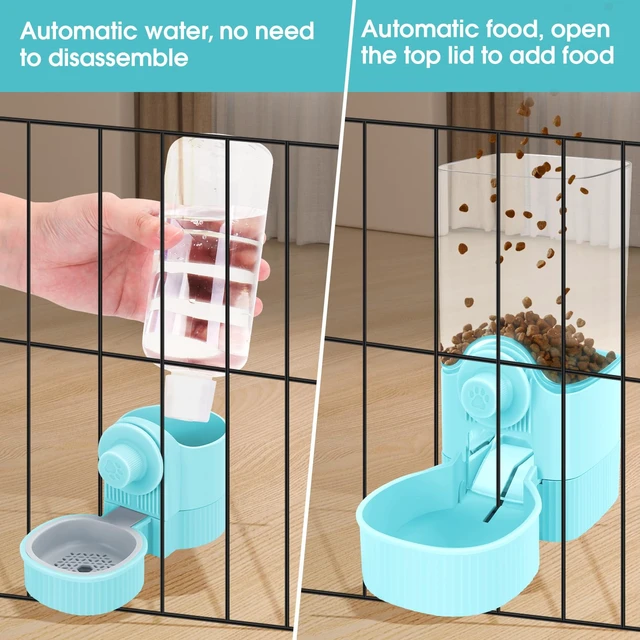 Alt view image 3 of 7 - Hanging Cage Auto Small Pet Feeder Waterer Set for Puppy Cats, Blue | 1.2L Self-Feeding Feeder, 0.52L Waterer Set, Non-Spill Auto Gravity Kennel Feeding Station For Puppy Cats Rabbit Ferret