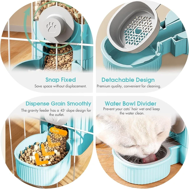 Alt view image 5 of 7 - Hanging Cage Auto Small Pet Feeder Waterer Set for Puppy Cats, Blue | 1.2L Self-Feeding Feeder, 0.52L Waterer Set, Non-Spill Auto Gravity Kennel Feeding Station For Puppy Cats Rabbit Ferret