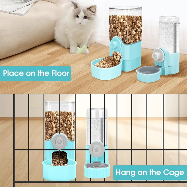 Alt view image 7 of 7 - Hanging Cage Auto Small Pet Feeder Waterer Set for Puppy Cats, Blue | 1.2L Self-Feeding Feeder, 0.52L Waterer Set, Non-Spill Auto Gravity Kennel Feeding Station For Puppy Cats Rabbit Ferret