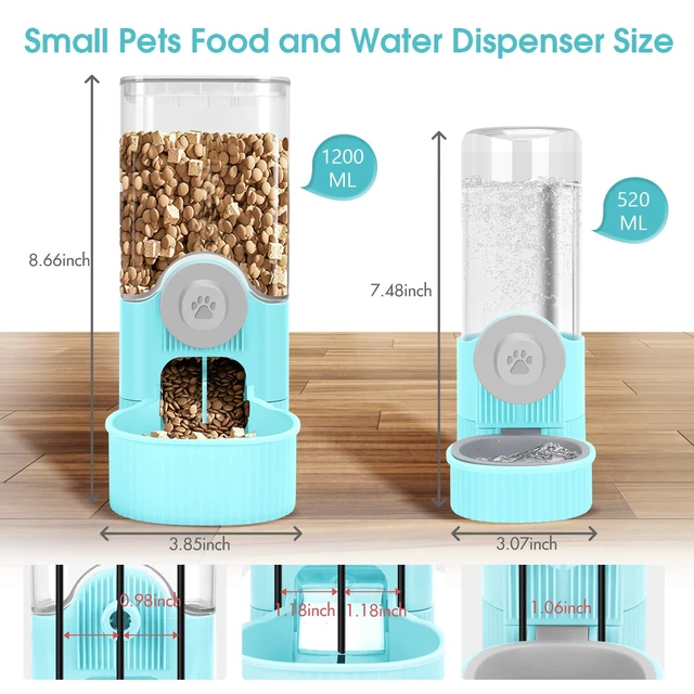 Alt view image 2 of 7 - Hanging Cage Auto Small Pet Feeder Waterer Set for Puppy Cats, Blue | 1.2L Self-Feeding Feeder, 0.52L Waterer Set, Non-Spill Auto Gravity Kennel Feeding Station For Puppy Cats Rabbit Ferret