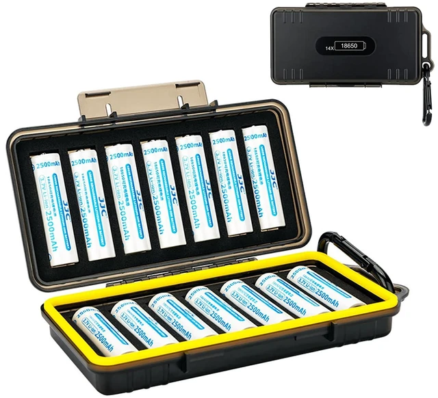 Main image of 14 Slots 18650 Battery Case with Carabiner, Water-Resistant and Shockproof Battery Storage for 14 x 18650, 18650 Organizer Box