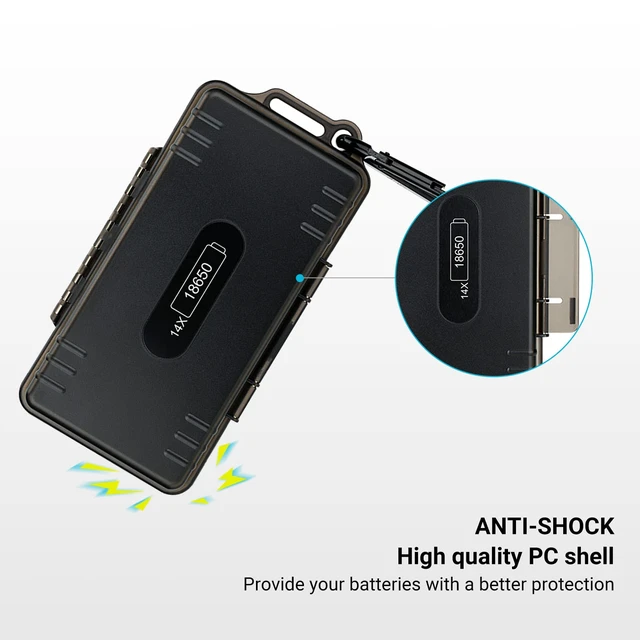 Alt view image 2 of 7 - 14 Slots 18650 Battery Case with Carabiner, Water-Resistant and Shockproof Battery Storage for 14 x 18650, 18650 Organizer Box