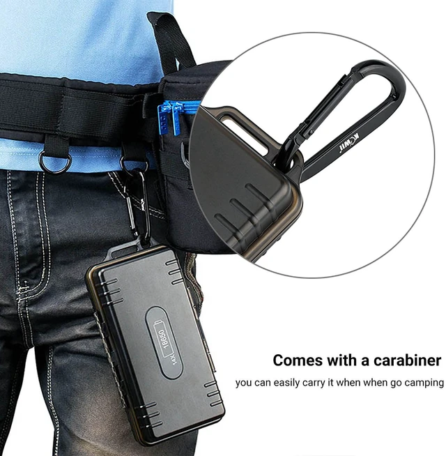 Alt view image 5 of 7 - 14 Slots 18650 Battery Case with Carabiner, Water-Resistant and Shockproof Battery Storage for 14 x 18650, 18650 Organizer Box
