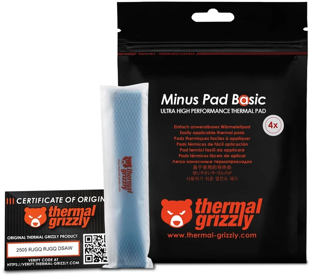 Main image of Minus Pad Basic - 120x20x1.0mm 4-Pack Thermal Interface Pad, Electrically Non-Conductive, High Thermal Conductivity & Compressibility for SSDs, GPUs & Electronics