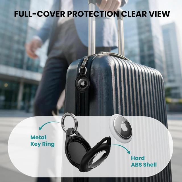 Alt view image 3 of 7 - Waterproof AirTag Holder, 4 Pack AirTag Keychain Holder with Keyring, Black | Compatible with Apple AirTags 1st & 2nd, Ultra-Durable Anti-Scratch Protective Case for Luggage, Backpack, Pet, Bag